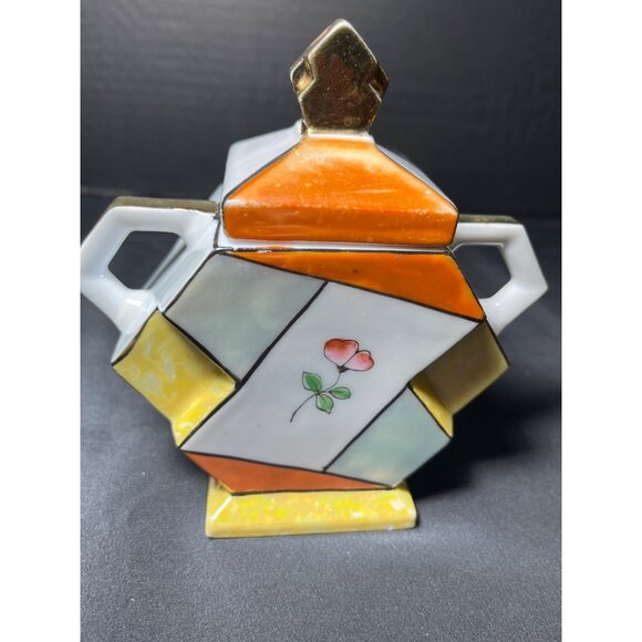 Antique Harlequin Floral Hand Painted Porcelain Creamer & Sugar - Picture 6 of 11